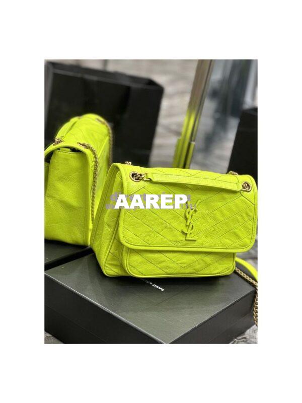 Replica YSL Saint Laurent Niki Medium Chain Bag In Crinkled Lambskin 633158 Neon Yellow 7