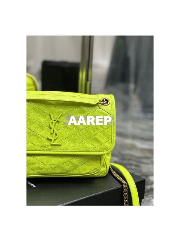 Replica YSL Saint Laurent Niki Medium Chain Bag In Crinkled Lambskin 633158 Neon Yellow 8