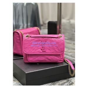 Replica YSL Saint Laurent Niki Medium Chain Bag In Crinkled Lambskin 633158 Neon Pink