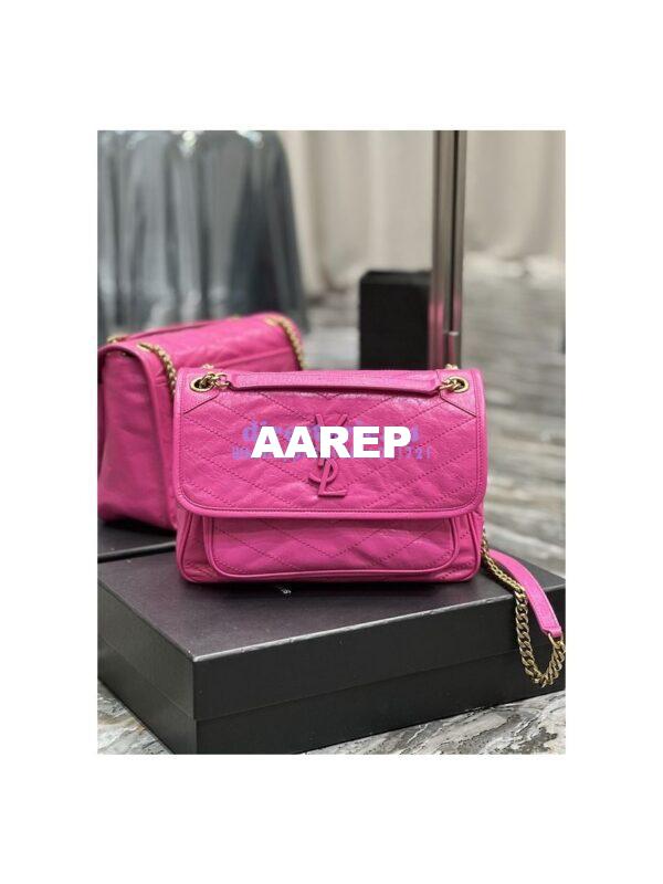 Replica YSL Saint Laurent Niki Medium Chain Bag In Crinkled Lambskin 633158 Neon Pink 3