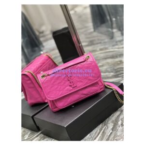 Replica YSL Saint Laurent Niki Medium Chain Bag In Crinkled Lambskin 633158 Neon Pink 2