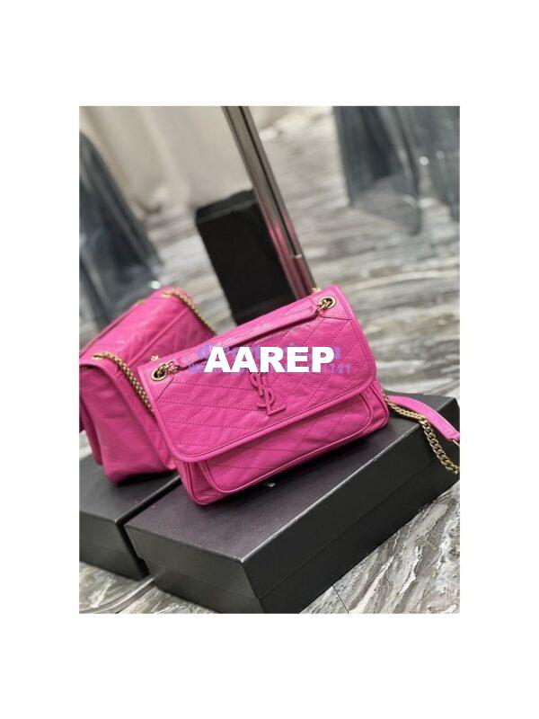 Replica YSL Saint Laurent Niki Medium Chain Bag In Crinkled Lambskin 633158 Neon Pink 4