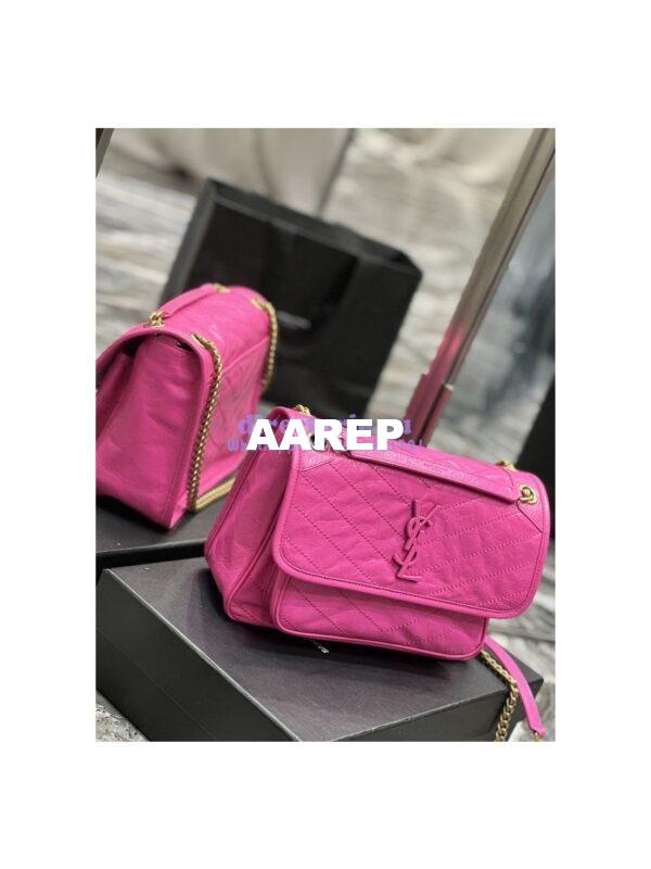 Replica YSL Saint Laurent Niki Medium Chain Bag In Crinkled Lambskin 633158 Neon Pink 5