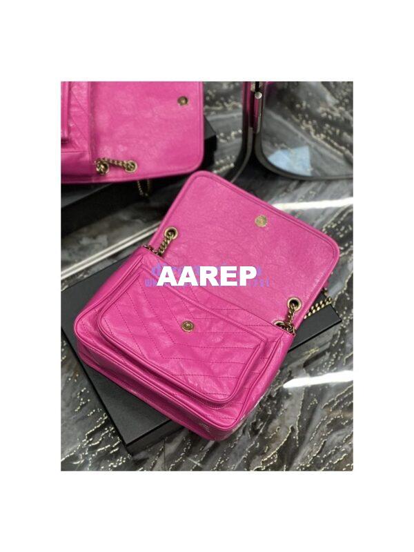 Replica YSL Saint Laurent Niki Medium Chain Bag In Crinkled Lambskin 633158 Neon Pink 7