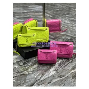 Replica YSL Saint Laurent Niki Baby Chain Bag In Crinkled Lambskin 633160 Neon Yellow