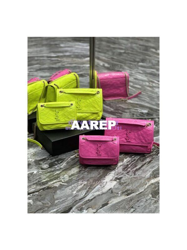 Replica YSL Saint Laurent Niki Baby Chain Bag In Crinkled Lambskin 633160 Neon Yellow
