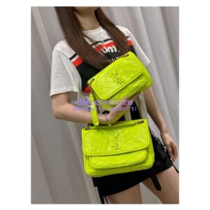 Replica YSL Saint Laurent Niki Baby Chain Bag In Crinkled Lambskin 633160 Neon Yellow 2