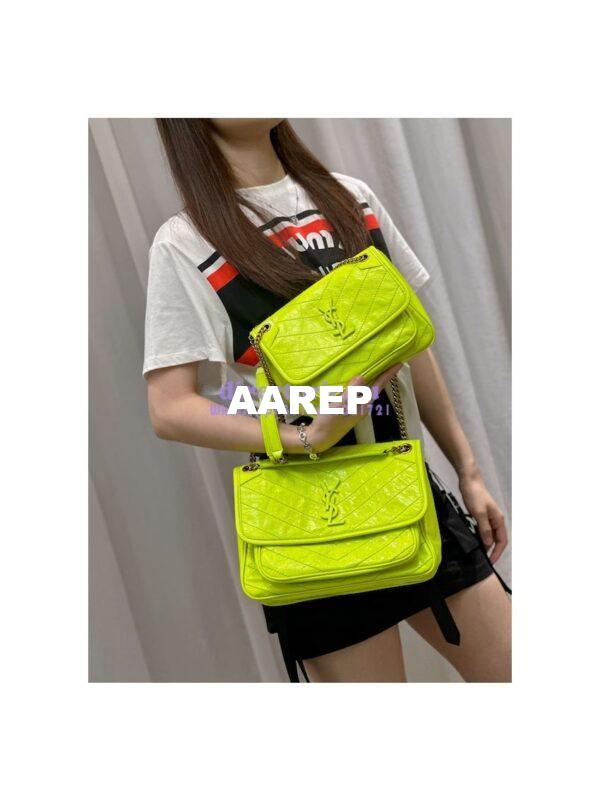 Replica YSL Saint Laurent Niki Baby Chain Bag In Crinkled Lambskin 633160 Neon Yellow 2