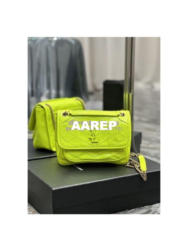 Replica YSL Saint Laurent Niki Baby Chain Bag In Crinkled Lambskin 633160 Neon Yellow 3
