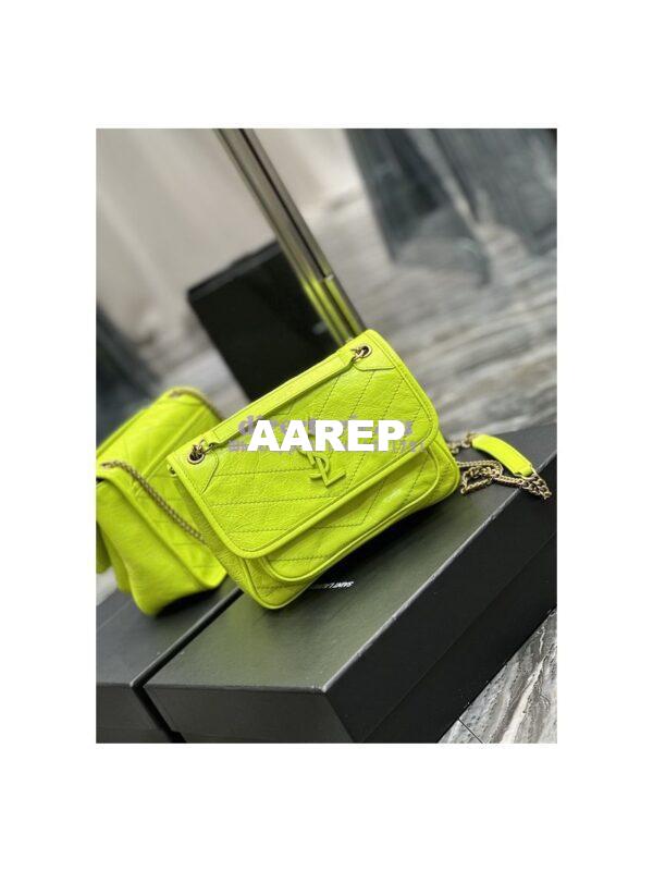 Replica YSL Saint Laurent Niki Baby Chain Bag In Crinkled Lambskin 633160 Neon Yellow 4
