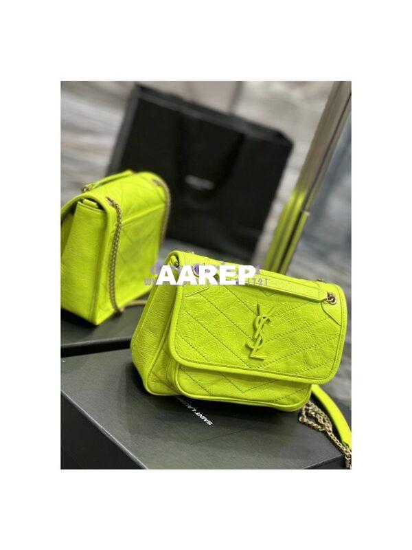Replica YSL Saint Laurent Niki Baby Chain Bag In Crinkled Lambskin 633160 Neon Yellow 5