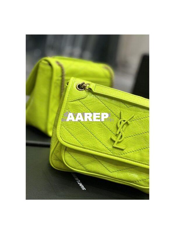Replica YSL Saint Laurent Niki Baby Chain Bag In Crinkled Lambskin 633160 Neon Yellow 7