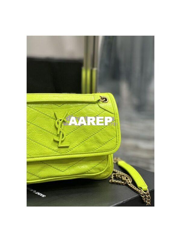 Replica YSL Saint Laurent Niki Baby Chain Bag In Crinkled Lambskin 633160 Neon Yellow 8