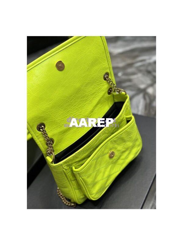 Replica YSL Saint Laurent Niki Baby Chain Bag In Crinkled Lambskin 633160 Neon Yellow 9