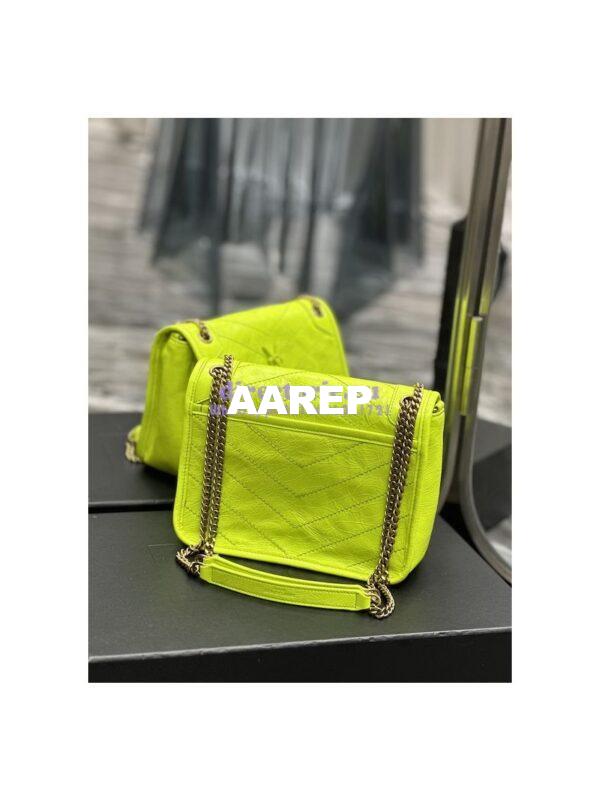 Replica YSL Saint Laurent Niki Baby Chain Bag In Crinkled Lambskin 633160 Neon Yellow 11
