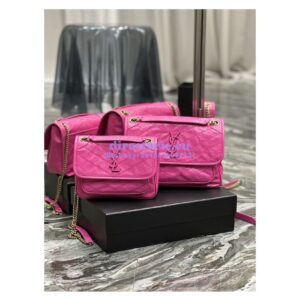 Replica YSL Saint Laurent Niki Baby Chain Bag In Crinkled Lambskin 633160 Neon Pink