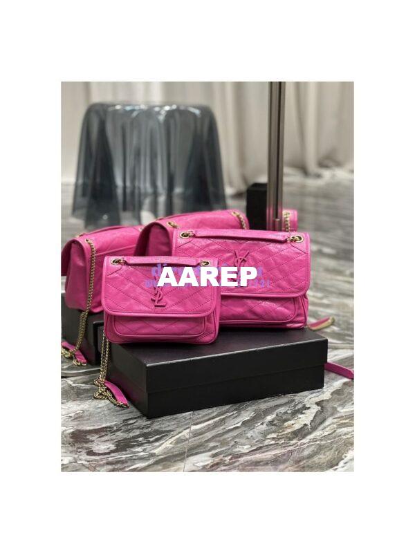 Replica YSL Saint Laurent Niki Baby Chain Bag In Crinkled Lambskin 633160 Neon Pink 3