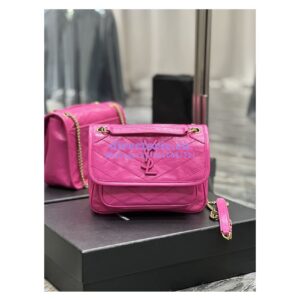 Replica YSL Saint Laurent Niki Baby Chain Bag In Crinkled Lambskin 633160 Neon Pink 2
