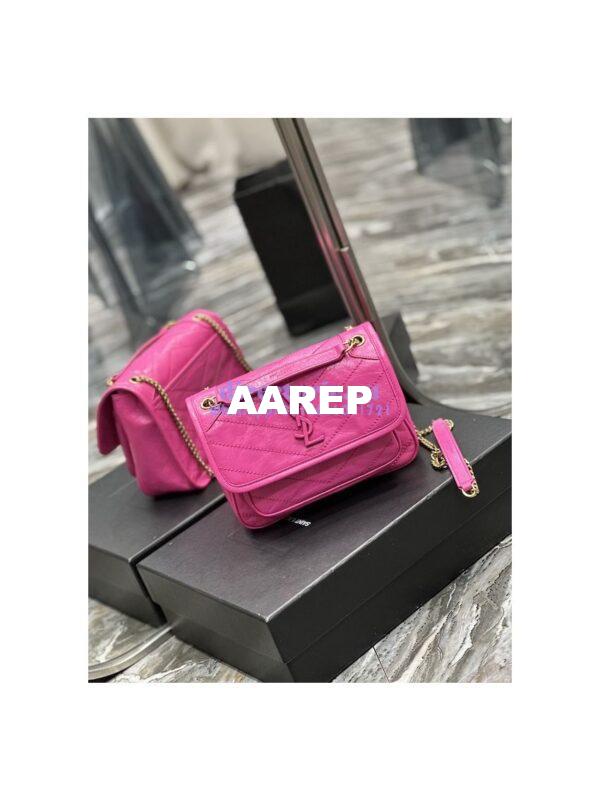 Replica YSL Saint Laurent Niki Baby Chain Bag In Crinkled Lambskin 633160 Neon Pink 5