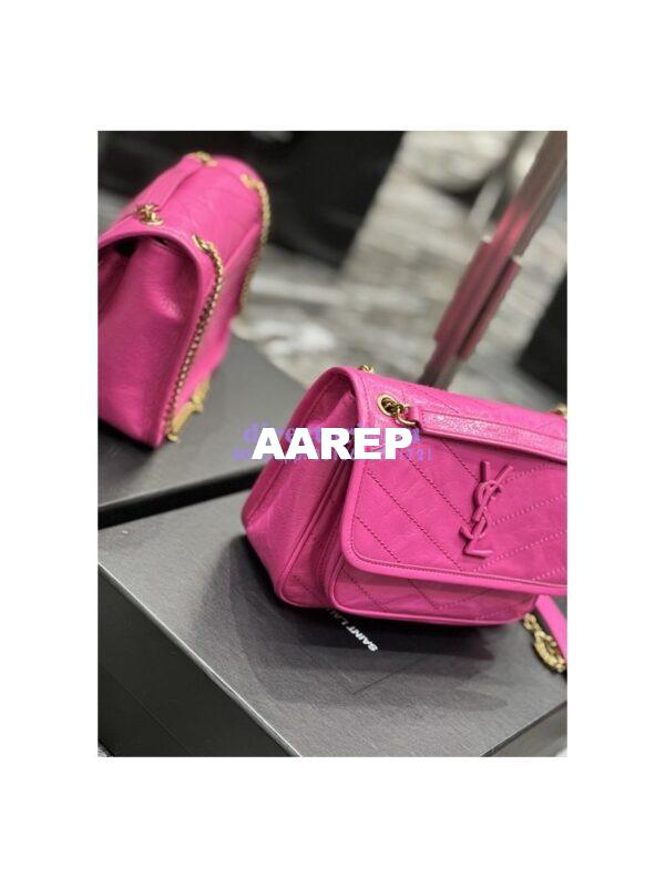 Replica YSL Saint Laurent Niki Baby Chain Bag In Crinkled Lambskin 633160 Neon Pink 6