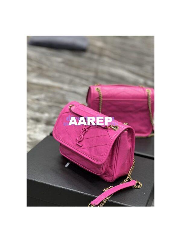 Replica YSL Saint Laurent Niki Baby Chain Bag In Crinkled Lambskin 633160 Neon Pink 7
