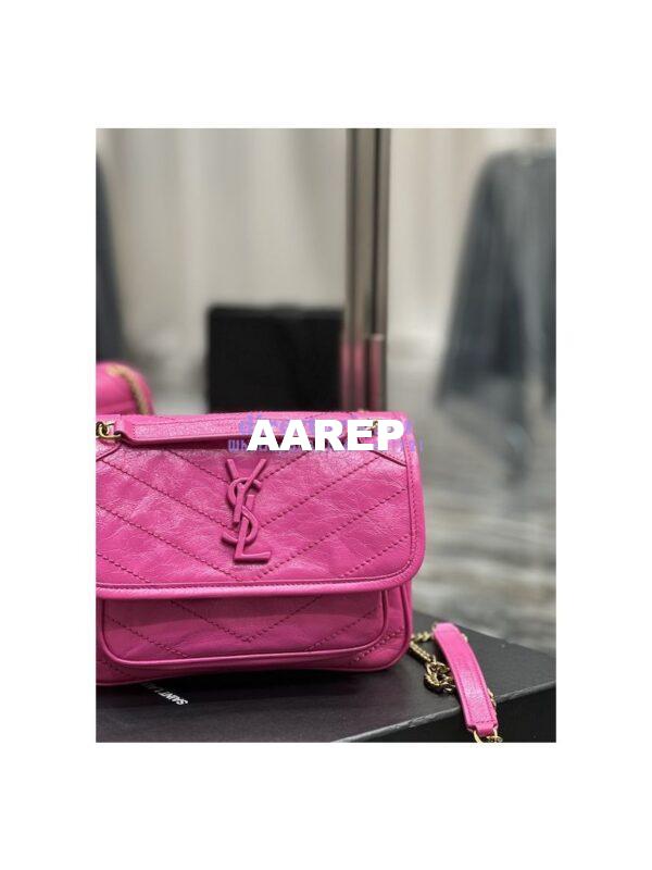 Replica YSL Saint Laurent Niki Baby Chain Bag In Crinkled Lambskin 633160 Neon Pink 8