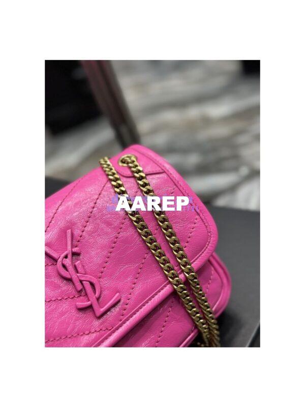 Replica YSL Saint Laurent Niki Baby Chain Bag In Crinkled Lambskin 633160 Neon Pink 9