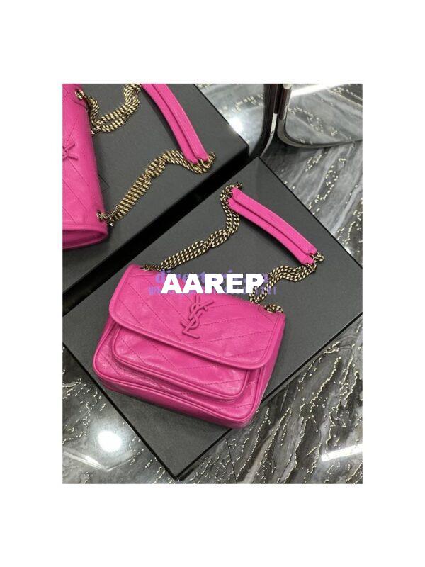 Replica YSL Saint Laurent Niki Baby Chain Bag In Crinkled Lambskin 633160 Neon Pink 11