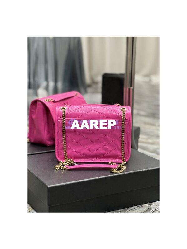 Replica YSL Saint Laurent Niki Baby Chain Bag In Crinkled Lambskin 633160 Neon Pink 14