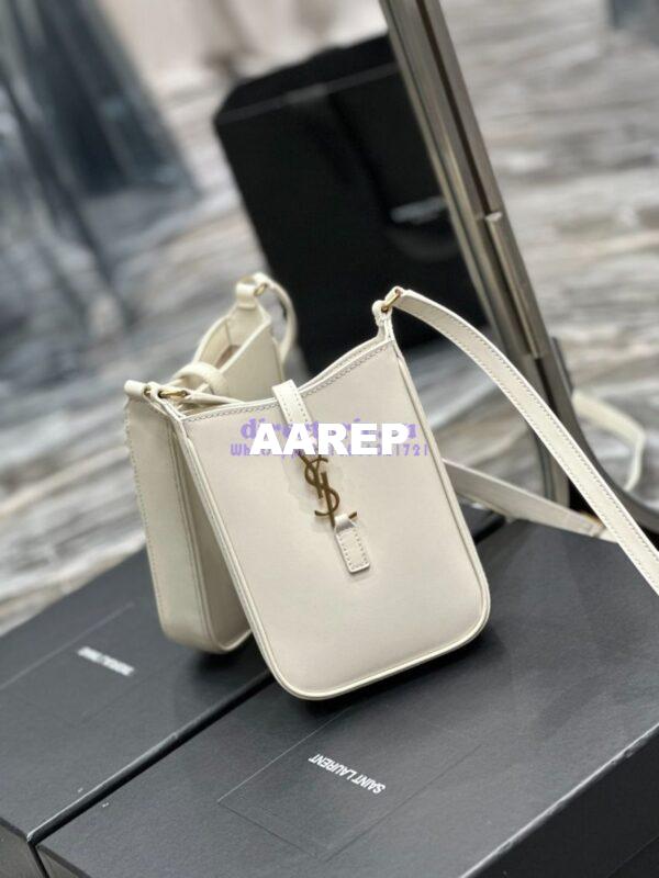 Replica YSL Saint Laurent Le 5 à 7 mini vertical in white vegetable-tanned leather 735214 4