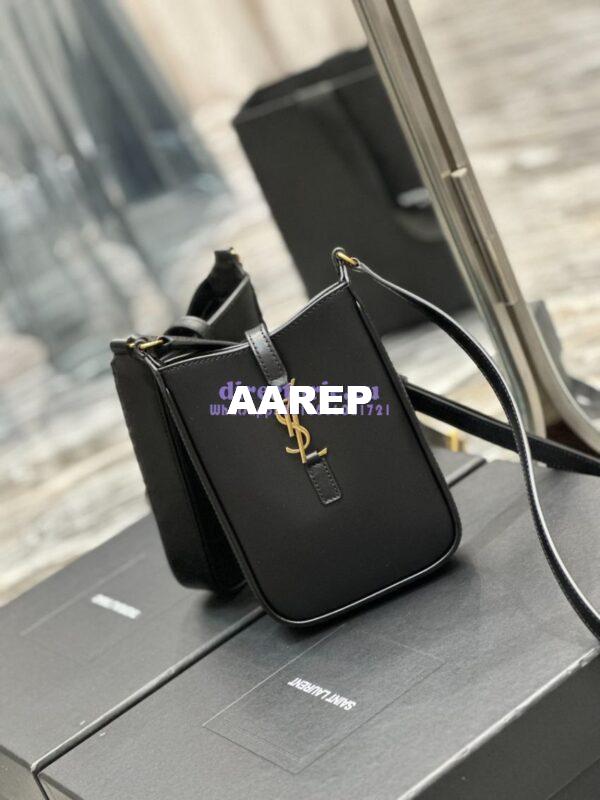 Replica YSL Saint Laurent Le 5 à 7 mini vertical in black vegetable-tanned leather 735214 4