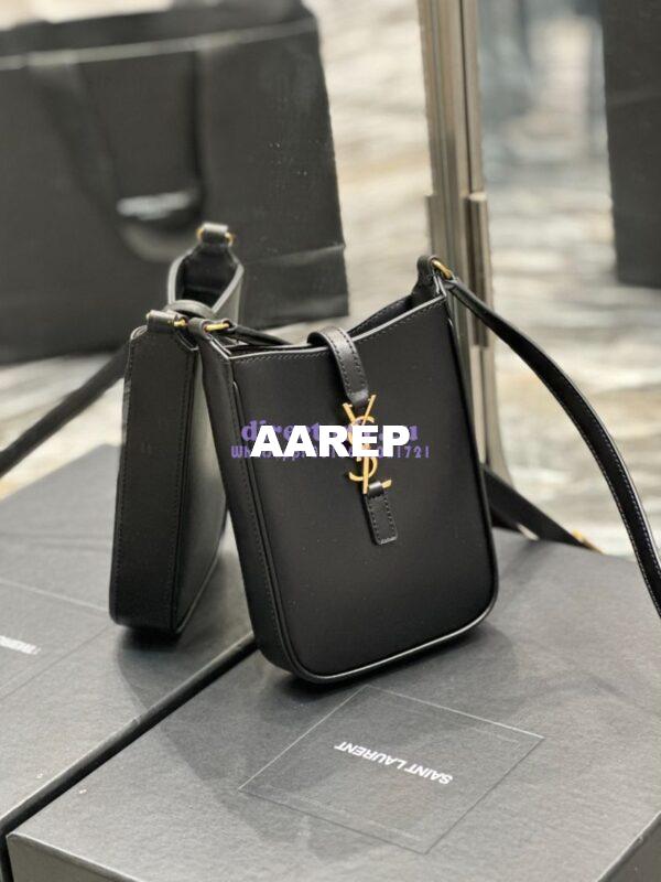 Replica YSL Saint Laurent Le 5 à 7 mini vertical in black vegetable-tanned leather 735214 5