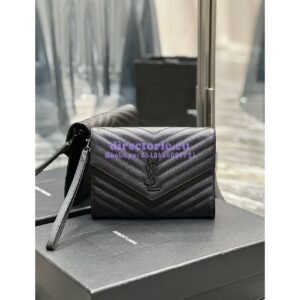 Replica YSL Saint Laurent Monogram Clutch in Quilted Grain De Poudre Embossed Leather 617662 All Black