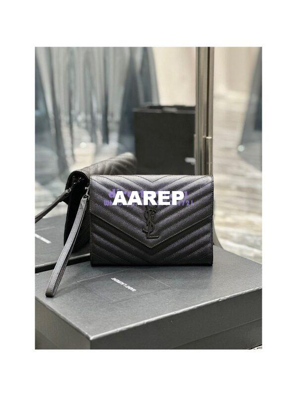 Replica YSL Saint Laurent Monogram Clutch in Quilted Grain De Poudre Embossed Leather 617662 All Black 3
