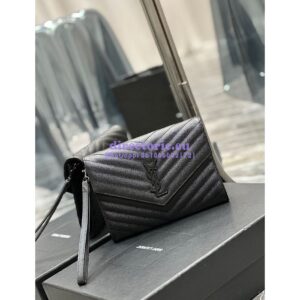 Replica YSL Saint Laurent Monogram Clutch in Quilted Grain De Poudre Embossed Leather 617662 All Black 2