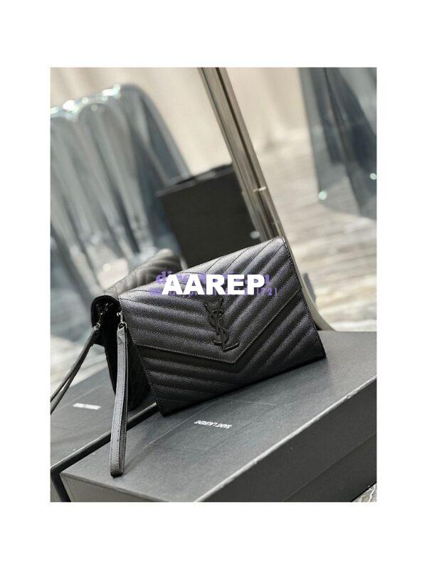 Replica YSL Saint Laurent Monogram Clutch in Quilted Grain De Poudre Embossed Leather 617662 All Black 4