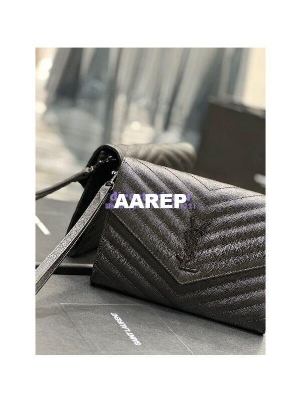 Replica YSL Saint Laurent Monogram Clutch in Quilted Grain De Poudre Embossed Leather 617662 All Black 5