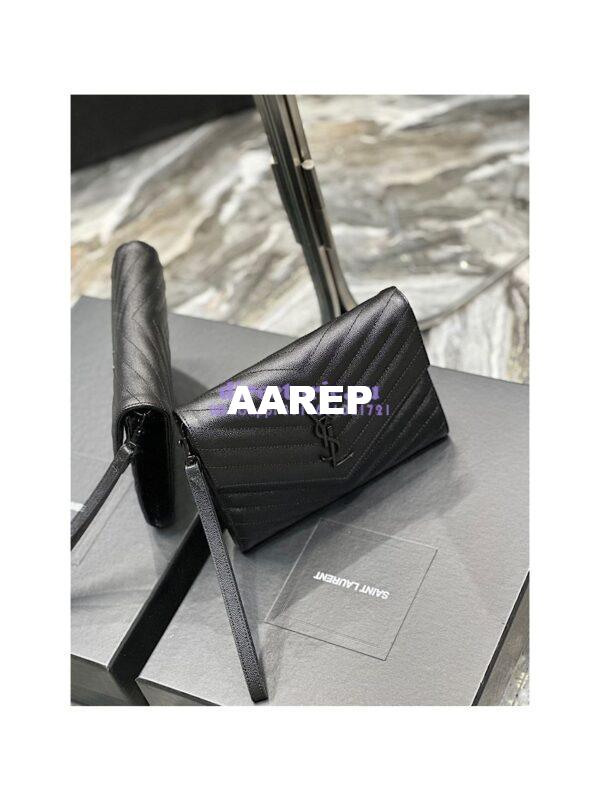 Replica YSL Saint Laurent Monogram Clutch in Quilted Grain De Poudre Embossed Leather 617662 All Black 6