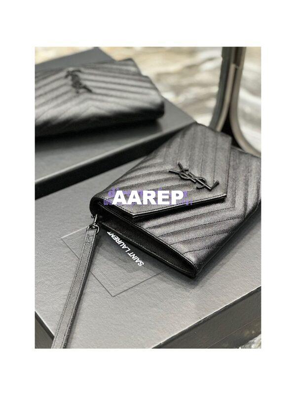 Replica YSL Saint Laurent Monogram Clutch in Quilted Grain De Poudre Embossed Leather 617662 All Black 7