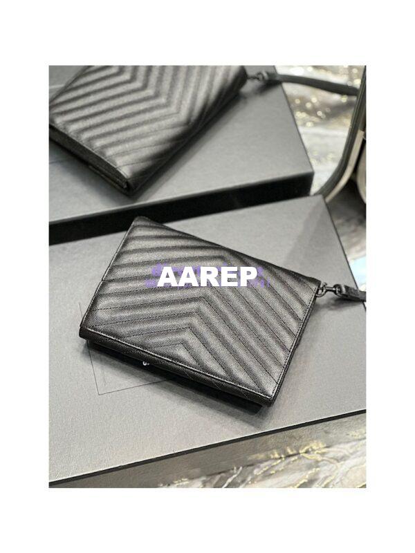 Replica YSL Saint Laurent Monogram Clutch in Quilted Grain De Poudre Embossed Leather 617662 All Black 13