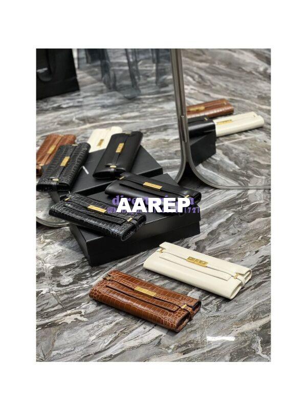 Replica YSL Saint Laurent Manhattan Clutch In Crocodile-Embossed Leather 695949 Dark Caramel 3