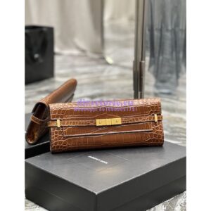 Replica YSL Saint Laurent Manhattan Clutch In Crocodile-Embossed Leather 695949 Dark Caramel 2
