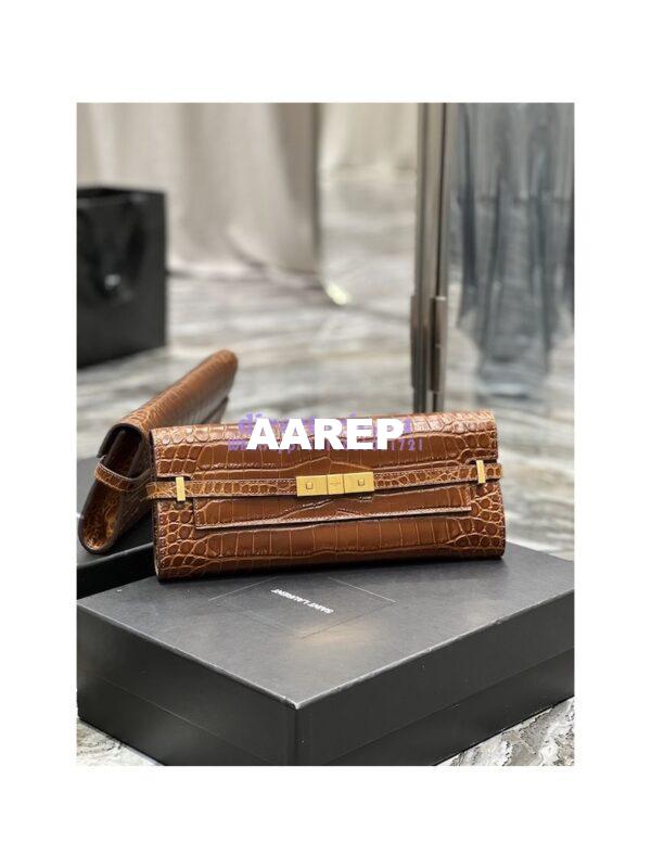 Replica YSL Saint Laurent Manhattan Clutch In Crocodile-Embossed Leather 695949 Dark Caramel 4