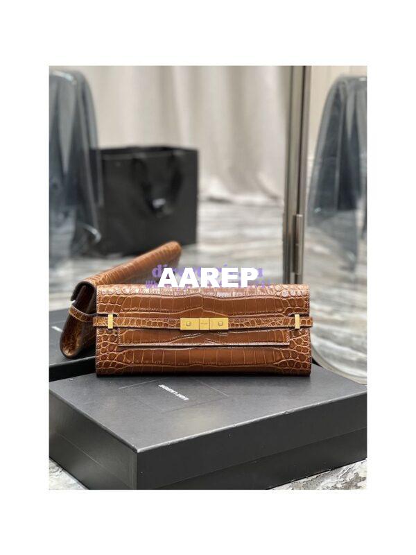 Replica YSL Saint Laurent Manhattan Clutch In Crocodile-Embossed Leather 695949 Dark Caramel 5
