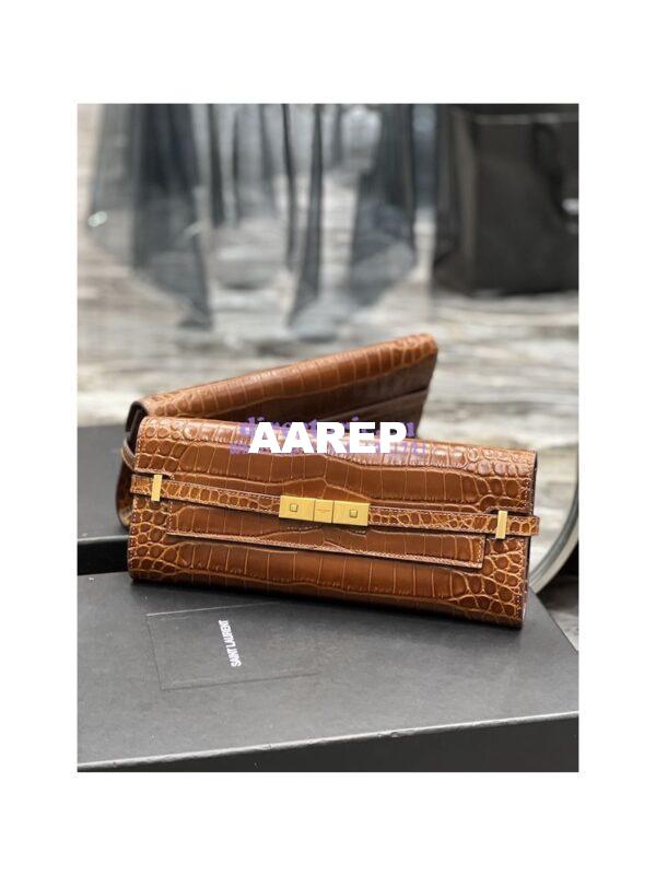 Replica YSL Saint Laurent Manhattan Clutch In Crocodile-Embossed Leather 695949 Dark Caramel 6