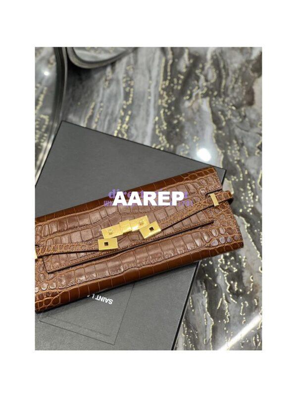 Replica YSL Saint Laurent Manhattan Clutch In Crocodile-Embossed Leather 695949 Dark Caramel 9