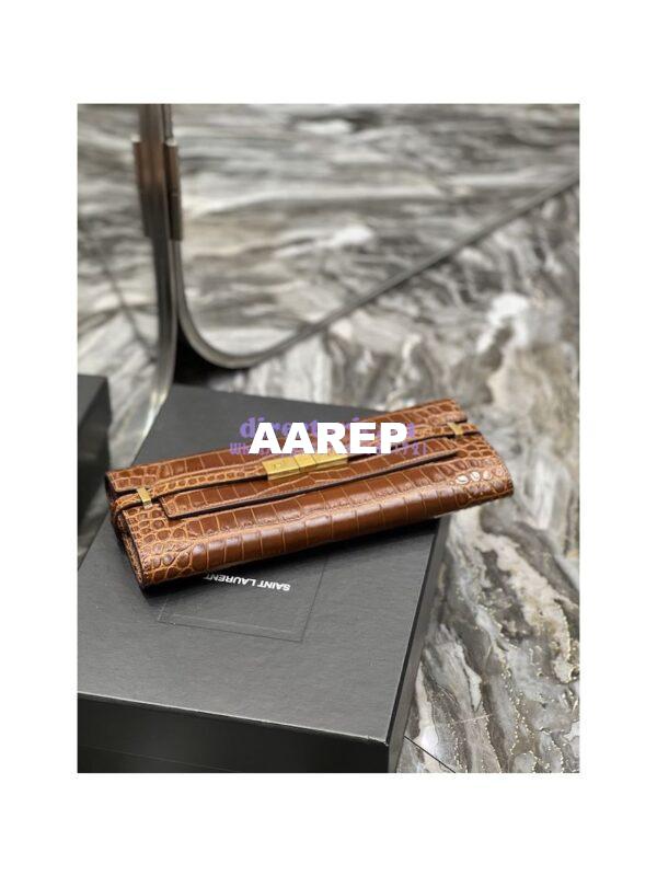 Replica YSL Saint Laurent Manhattan Clutch In Crocodile-Embossed Leather 695949 Dark Caramel 10