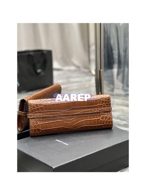 Replica YSL Saint Laurent Manhattan Clutch In Crocodile-Embossed Leather 695949 Dark Caramel 14
