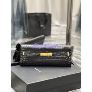 Replica YSL Saint Laurent Manhattan Clutch In Crocodile-Embossed Leather 695949 Black
