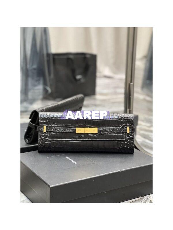 Replica YSL Saint Laurent Manhattan Clutch In Crocodile-Embossed Leather 695949 Black